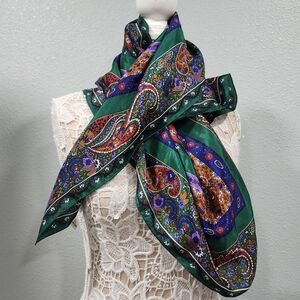 Baar Beards Square Paisley All 100% Silk Scarf Green Purple And Blue